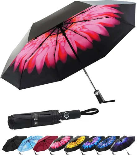 Vista 12 de SY COMPACT - Paraguas de viaje automático resistente al viento - Tienda de fábrica Purple Flower