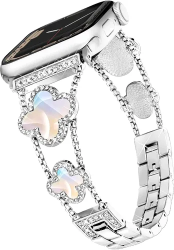 Vista 16 de wipalor Correa de trébol de cuatro hojas para Apple Watch para mujer de 42mm 41mm 40mm 38mm, correas delgadas iWatch para mujer, correas metálicas
