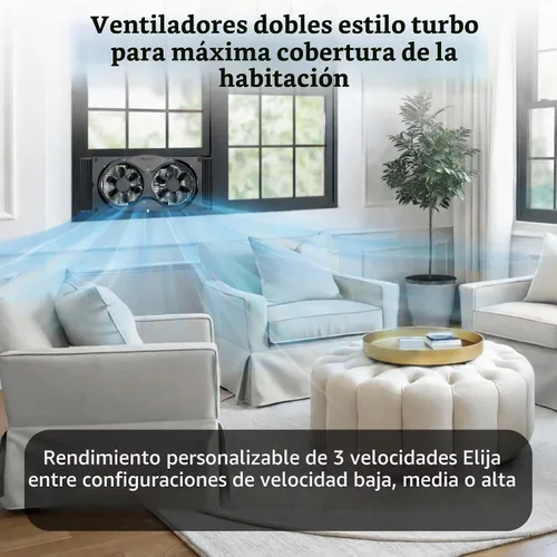 Vista 2 de Comfort Zone Ventilador de ventana doble reversible de 9 pulgadas con control remoto – Ventilador de doble aspa de 3 velocidades con modos de Negro