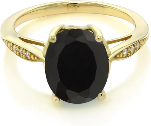 Vista 11 de Gem Stone King Anillo de compromiso de oro amarillo de 14 quilates de 2-3 quilates con piedra preciosa ovalada de 0.394 x 0.315 in y diamantes