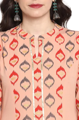 Vista 6 de Janasya Indian Peach Poly Crepe Kurta