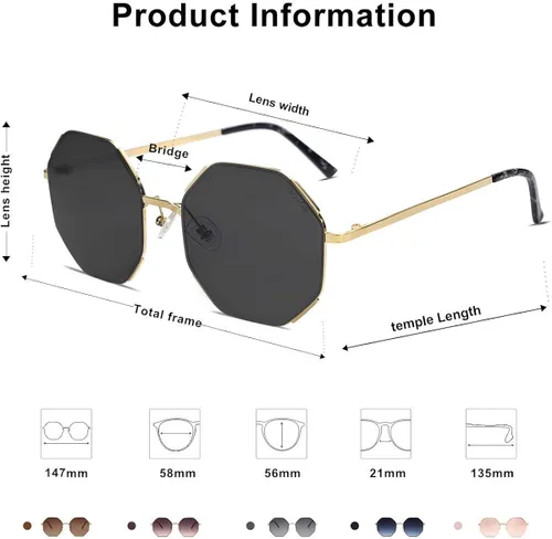 Vista 2 de SOJOS Sunglasses for Women Men Classic Retro Polygon Shades UV400