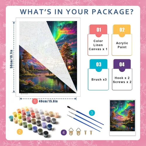 Vista 2 de HITO Kit de pintura de paisaje por números para adultos, Aurora para adultos, kits de pintura por números sobre lienzo para regalo, decoración