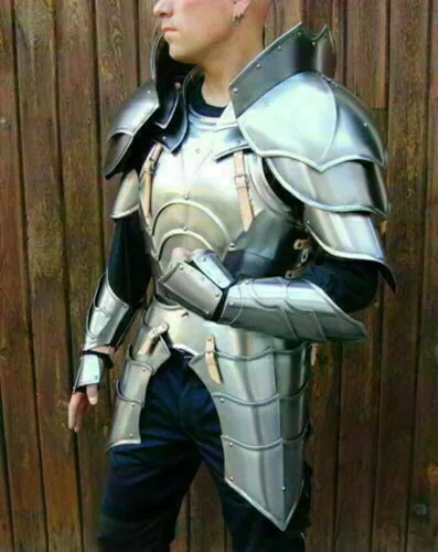 Vista 4 de Antique Gallery - Chaqueta de músculo romano medieval, armadura de cuerpo de latón, armadura, soldado, cuerpo militar, disfraz de guerrero SCA LARP