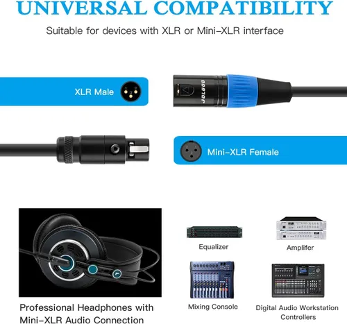 Vista 2 de JOLGOO Cable adaptador XLR macho a Mini XLR hembra, 3 pines a 3 pines Mini, 1 pie