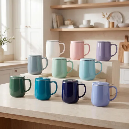 Vista 8 de Sweese Taza de té de porcelana de 20 onzas con infusor y tapa, taza de té gris azulado