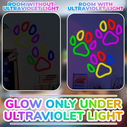 Vista 7 de Paquete de 5 cintas de luz negra – Cinta de neón reactiva a los rayos UV, juego multicolor: verde, rojo, amarillo, rosa y azul, cada rollo mide 16