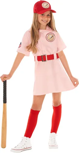 Vista 4 de Morph - Disfraz de jugador de béisbol rosa para niños, disfraces de softbol de Halloween para niñas, disfraces de personajes de película para niños
