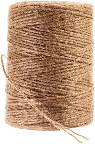 Vista 3 de Cuerda de yute natural de 600 pies, cuerda fina de arpillera para caja de regalo, embalaje, decoración, jardinería, 2 capas