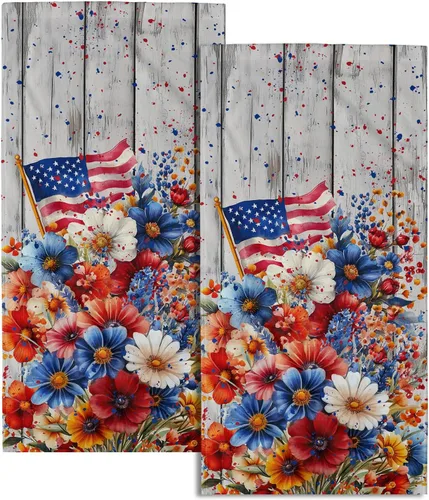 Vista 22 de Giwawa Juego de 2 toallas de mano con diseño de camión americano del 4 de julio, toallas de baño para el Día de la Independencia, suaves