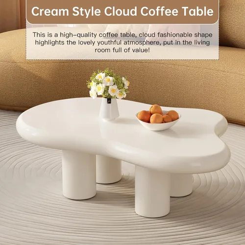 Vista 4 de Guyii Cloud - Mesa auxiliar de 46.06 pulgadas, bonitas mesas de café, pequeña mesa de té blanca moderna, mesa auxiliar irregular para sala de estar