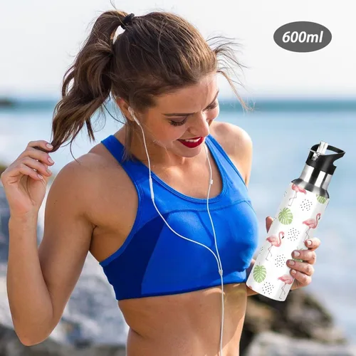 Vista 6 de Pink Flamingos Insulated Water Bottle 20 Oz Leakproof Water Bottles, BPA-Free Sport Water Bottle Insulated