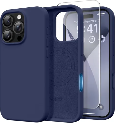 Vista 145 de GONEZ Funda magnética para iPhone 14, compatible con Magsafe, con protector de pantalla + protector de cámara, forro de microfibra antiarañazos