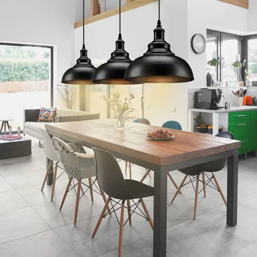 Vista 4 de Asnxcju Lámpara colgante de granja, lámparas colgantes de metal negro, lámpara de techo colgante ajustable industrial vintage para cocina, granero