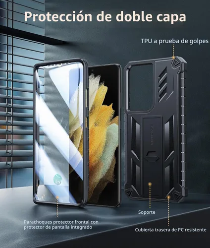 Vista 5 de FNTCASE Funda para Samsung Galaxy S21-Ultra: funda resistente de grado militar para teléfono celular con soporte Protección de TPU a prueba
