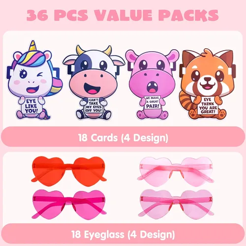 Vista 2 de JOYIN Paquete de 18 lentes en forma de corazón para el día de San Valentín con tarjetas, premios de intercambio de aula de San Valentín, anteojos