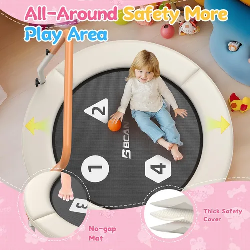 Vista 4 de BCAN BT1 36'' Toddler Trampoline, ASTM Certified-Foldable Mini Trampolines for Kids Ages 1-6, Adjustable Handle, Safety Pad & Foldable Legs, Baby
