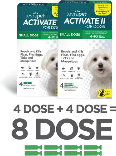 Vista 2 de TevraPet Activate II Prevención de pulgas y garrapatas para perros Perros pequeños de 4 a 10 libras Gotas de pulgas de acción rápida