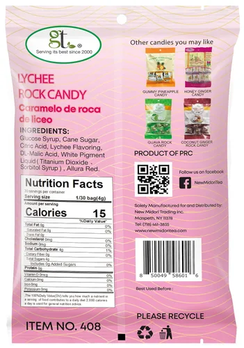 Vista 2 de GT Lichi Rock Candy, bolsa de 4.23 onzas, 1 paquete