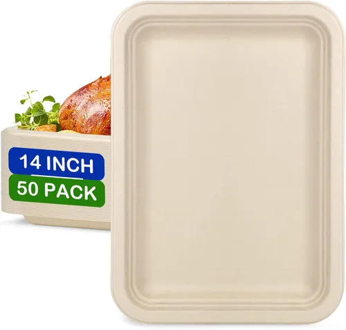 Vista 7 de Platos de papel marrón ecológicos de 12 pulgadas, paquete de 100 platos de cena ovalados compostables resistentes
