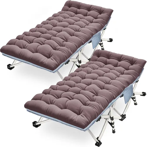 Vista 10 de Catres de campamento, paquete de 2 camas de camping con cómoda colchoneta para dormir con almohadilla, cama plegable resistente, catre de dormir