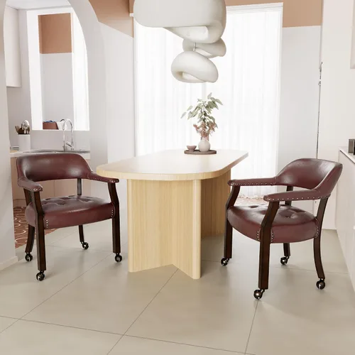Vista 40 de LEEMTORIG Juego de 2 sillas de comedor con ruedas y brazo, sillas de comedor grandes con ruedas, silla de mesa de póquer de madera maciza, 26