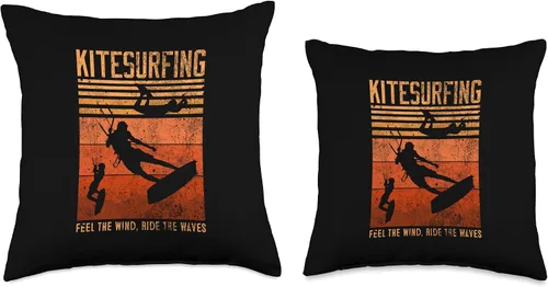 Vista 3 de Summer Kitesurf Apparel For Kitesurfers Distressed Kitesurfing Feel The Wind, Ride The Waves Throw Pillow, 16x16, Multicolor