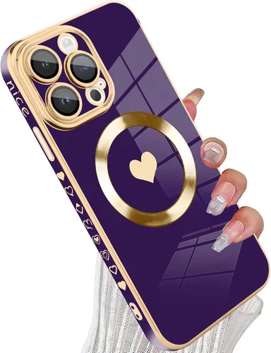 Vista 30 de tharlet Funda Magnética para iPhone 11 [Compatible con Magsafe] Lindo Corazón de Amor de Lujo Chapado Borde Dorado Parachoques con Lente de Cámara