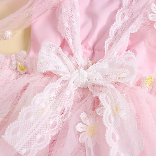 Vista 7 de Ursobutegl Mameluco de princesa para bebé recién nacida, vestido de malla bordado, elegante, tutú con falda, overol para cumpleaños