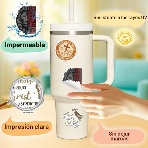 Vista 6 de (4 piezas) Calcomanías cristianas – Calcomanías de vinilo impermeables con versículo de la Biblia para laptop, botella de agua, automóvil