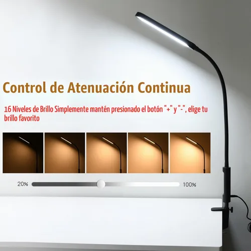 Vista 3 de Lámpara de escritorio con abrazadera LED de 18W 3000LM Negro tinta