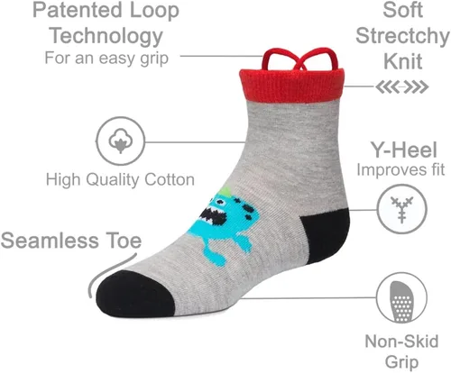 Vista 2 de Ez Sox Calcetines antideslizantes sin costuras para niños y niñas con cierre antideslizante