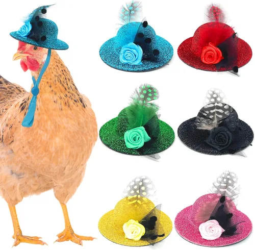 Vista 8 de 6 piezas de sombreros de pollo, sombreros para muñecas, ropa para osos, ropa para peluches, cascos de pollo