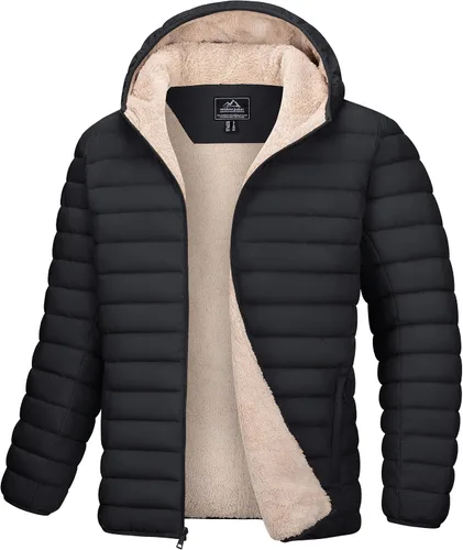 Vista 22 de MAGCOMSEN Chaqueta acolchada para hombre con capucha, forro de vellón, chaqueta térmica resistente al agua, chaqueta de plumón con cremallera
