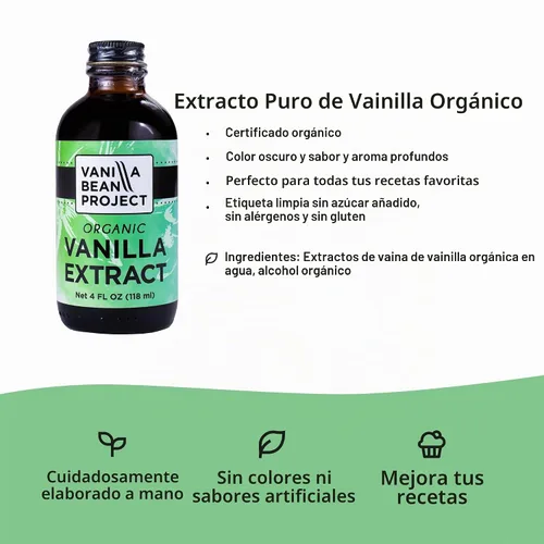 Vista 2 de Vanilla Bean Project Extracto de vainilla puro orgánico para hornear, 4 onzas líquidas