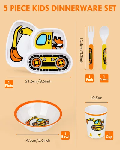 Vista 4 de Lehoo Castle Juego de platos y cuencos para niños, juego de vajilla para niños incluye plato, cuenco, taza y vajilla, hecho de material duradero