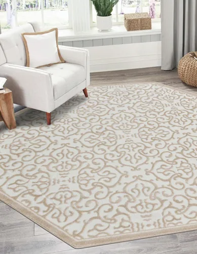Vista 6 de Unique Loom Rushmore Collection - Alfombra Johnson (redonda, 6 pies 1 pulgada, blanco nieve/beige)