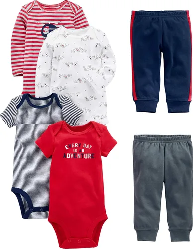Vista 2 de Simple Joys by Carters Conjunto de 6 mamelucos de bebé manga corta y larga y pantalones