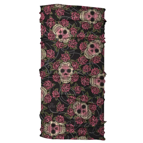 Vista 2 de Karma Diadema de calavera de azúcar para mujer, ancha, diadema de tela y bufanda elástica para el cabello, color negro