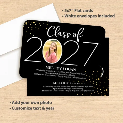 Vista 4 de Let's Make Memories Anuncios de graduación personalizados para clase de 2026 o cualquier año, invitaciones de calidad premium, 5 x 7, tarjetas Año