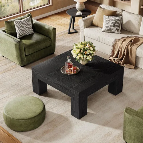 Vista 3 de Tribesigns Mesa auxiliar cuadrada de 39.4 pulgadas para sala de estar, mesa de cóctel central de decoración de granja con patas de madera