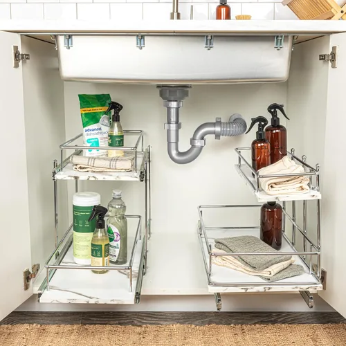 Vista 2 de Household Essentials C53340-1 Glidez mármol sintético - Organizador de armario de cocina de 2 niveles, estantes extraíbles, 22 pulgadas