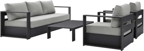 Vista 6 de Modway Tahoe - Juego de 4 piezas de aluminio para patio al aire libre en gris carbón