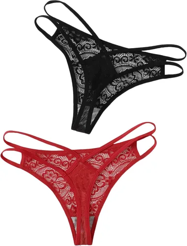 Vista 2 de Verdusa Conjunto de bragas de encaje para mujer diseño floral suave cintura baja