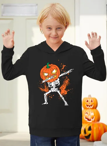 Vista 3 de Sudadera con capucha de manga larga para niños de Halloween con bolsillos de 4 a 14 años