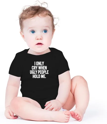 Vista 18 de AW Fashions Mameluco de bebé con texto en inglés "I Only Cry When Ugly People Hold Me", divertido y lindo mameluco para bebé niña o niño