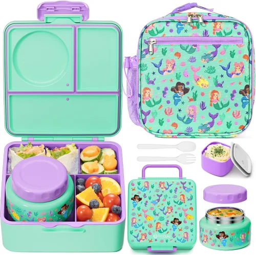 Vista 13 de Fimibuke Juego de lonchera Bento para niños y adultos con tarro de comida aislado de 8 onzas, bolsa de almuerzo y taza de salsa, a prueba de fugas