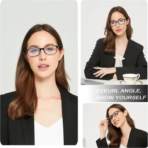 Vista 7 de EYEURL Gafas de lectura para mujer, lentes de bloqueo de luz azul que reducen la fatiga ocular, paquete de 2 unidades, marco TR90 ligero +0.0