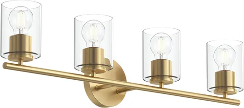 Vista 39 de Progress Lighting Lámpara moderna de tocador de baño de cristal blanco grabado con 4 luces, colección Replay, níquel cepillado (P2160-09)