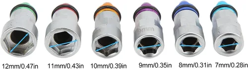 Vista 6 de Kit de llave de purga de frenos con 6 adaptadores, goma metálica, universal para automóvil, SUV, camión ligero, motocicleta, 0.27-0.47 pulgadas